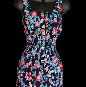 Lapis Floral Midi Dress - Black, Pink, Blue